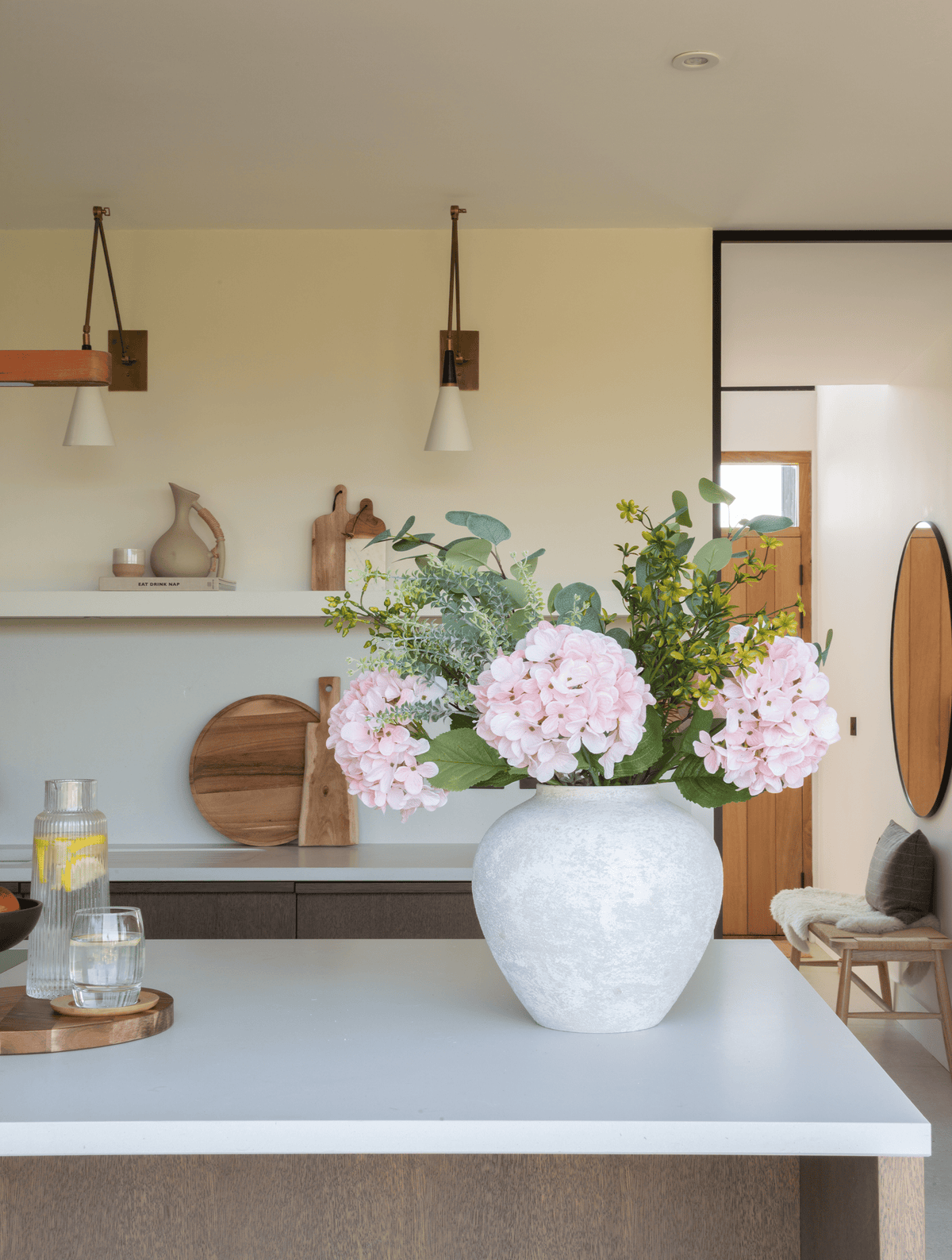 Faux Arrangement - Eucalyptus & Pink Hydrangea