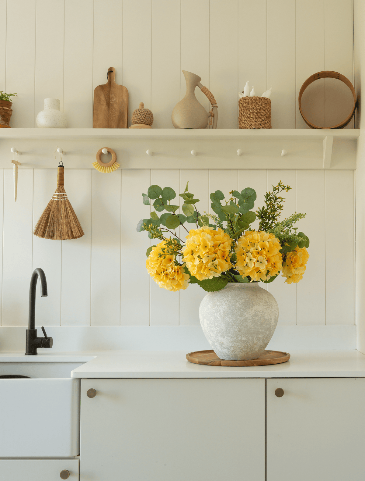 Faux Arrangement - Eucalyptus & Yellow Hydrangea