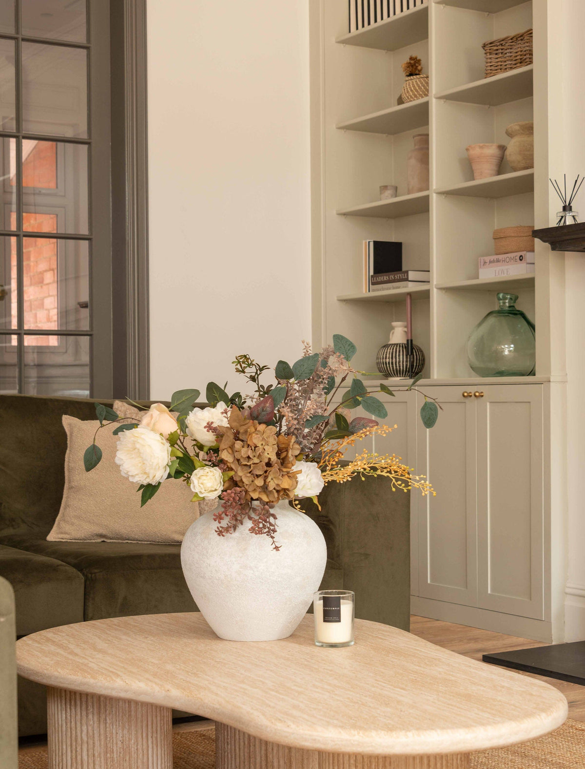Faux Arrangement - Green Eucalyptus & Burgundy Spray