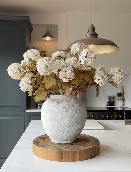 Faux Viburnum Flower - White (7 stems / 21 heads)