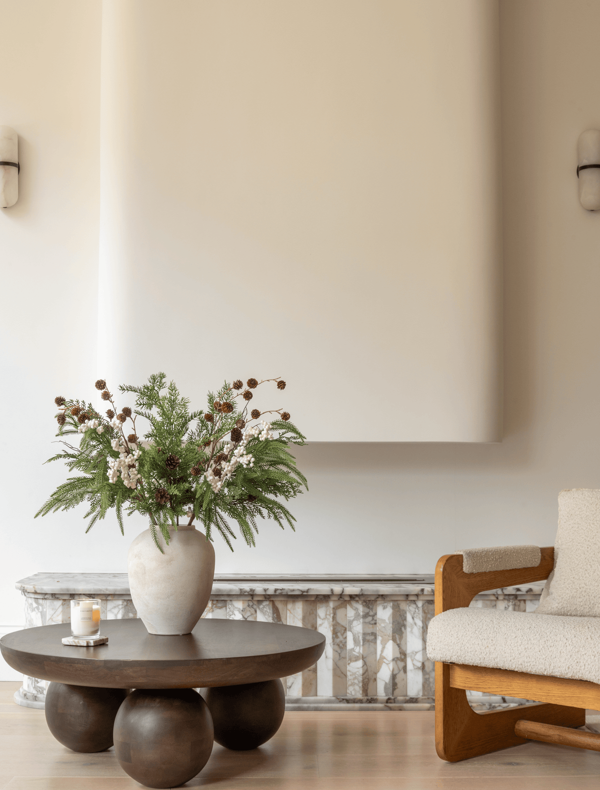 Faux Arrangement - White Berry & Pine Cone