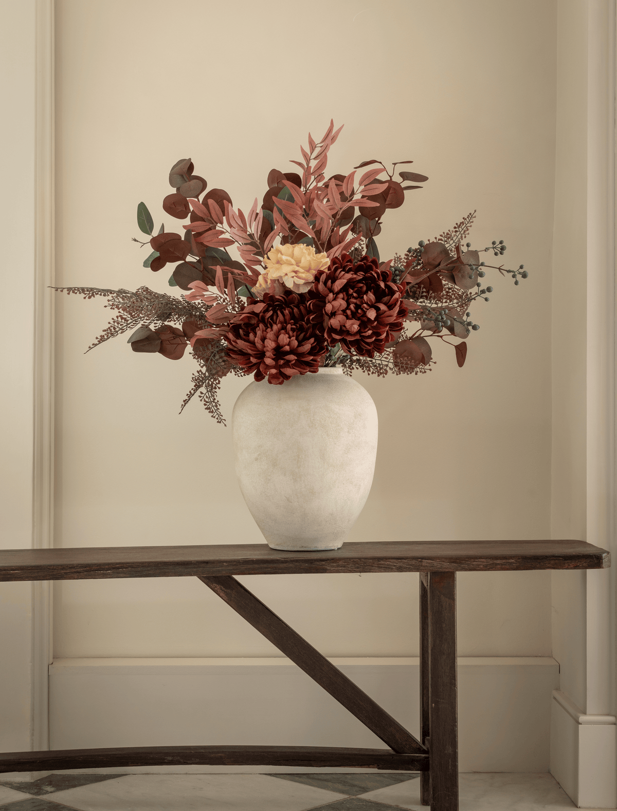 Faux Arrangement - Burgundy Dahlia & Cream Peony