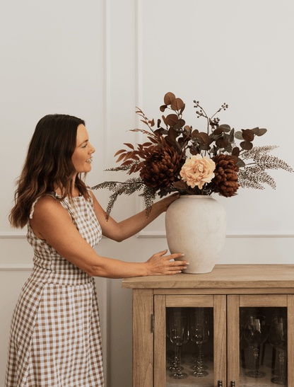 Faux Arrangement - Burgundy Dahlia & Cream Peony