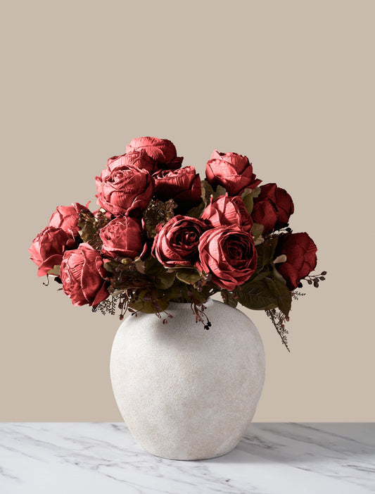 Faux Large Rose Arrangement - Red (3 Stems/21 Roses)