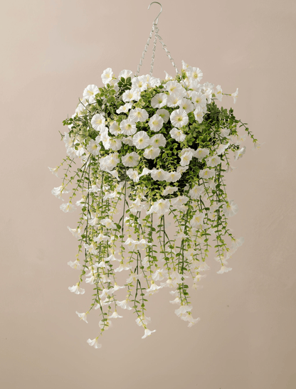 Outdoor Hanging Petunia Basket - White