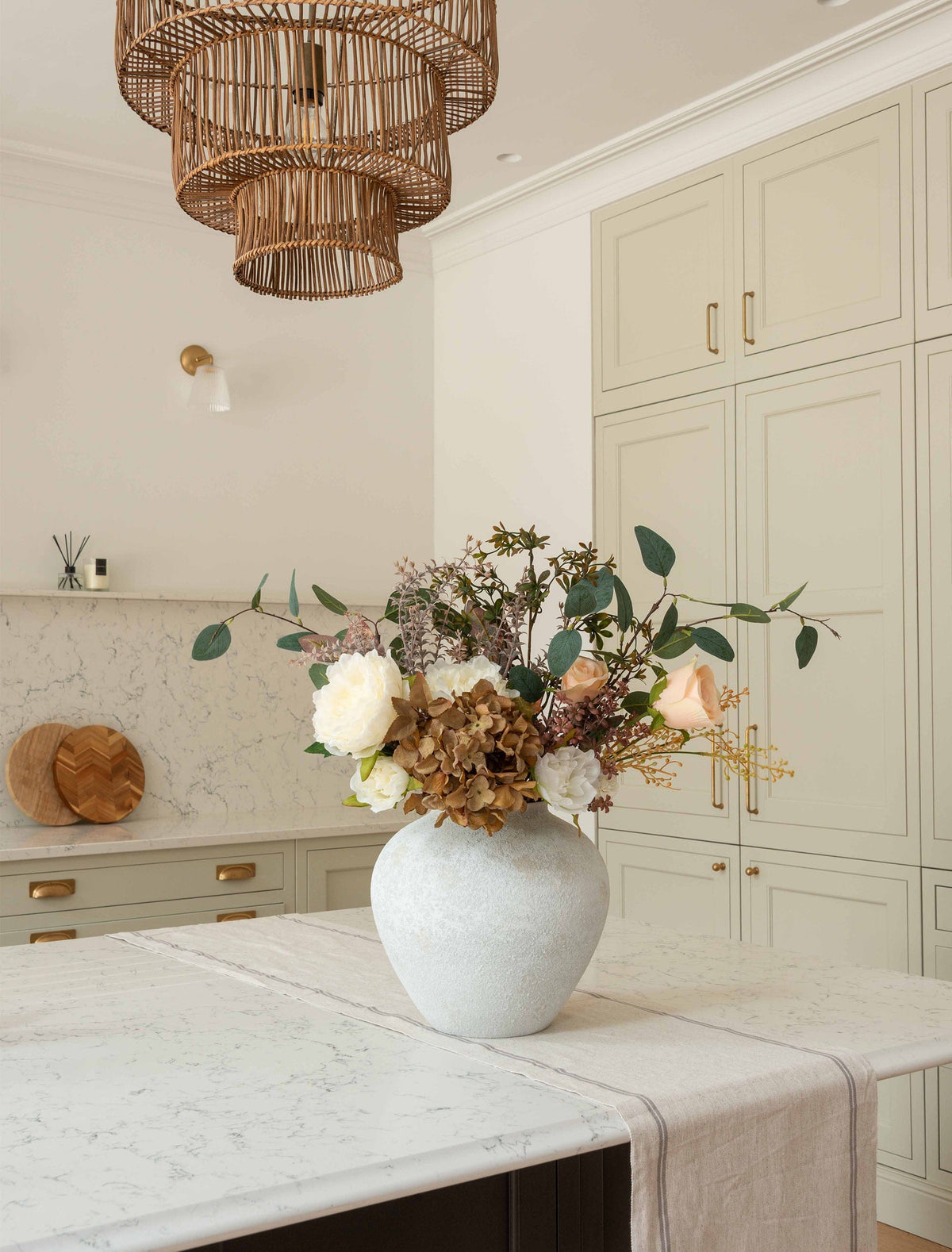 Faux Arrangement - Green Eucalyptus & Burgundy Spray