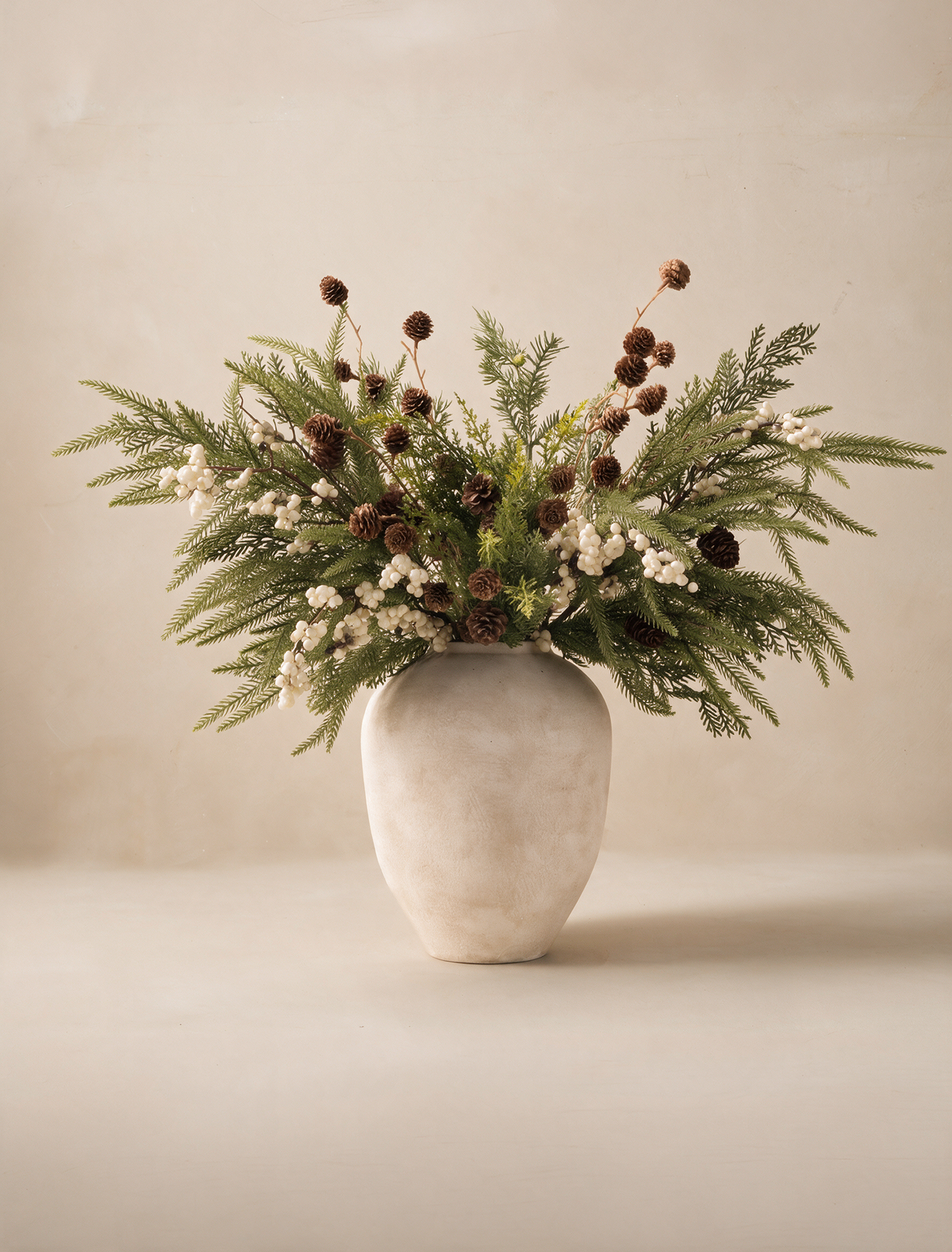 Faux Arrangement - White Berry & Pine Cone